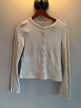 Madewell Women Ribbed Long Sleeve Cardigan Button Front Top Cream Small